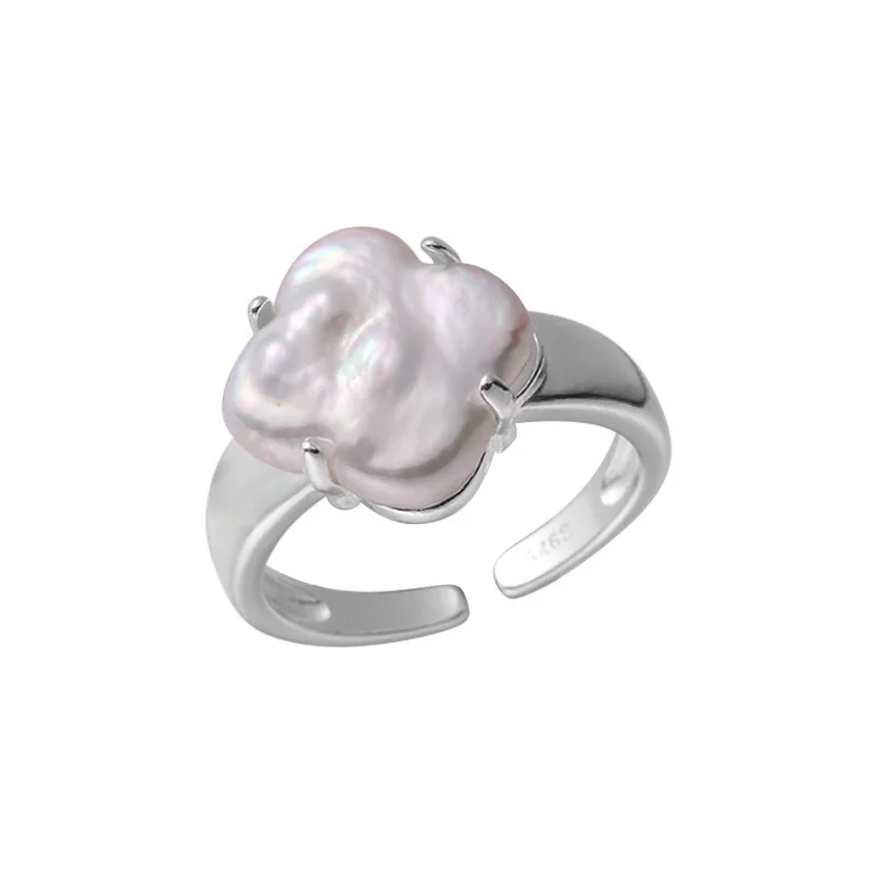 Lady's S925 sterling silver unique square design inlaid agate index finger ring light luxury style commuter dating ring