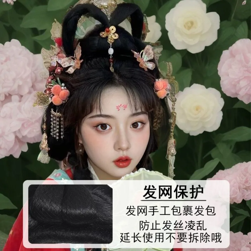 唐王朝スタイルのオールインワン漢服おだんごヘア - 簡単なスタイリング、女性のコスプレやパフォーマンス用の調節可能なおだんごヘア