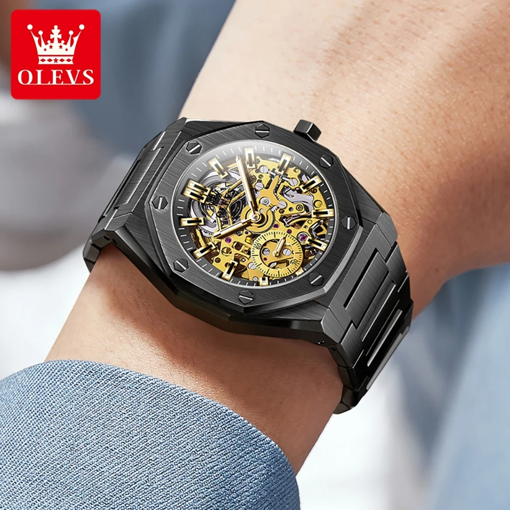 OLEVS 6669 Mens Watches Original Luxury Brand Hollowing Automatic Mechanical Watch Waterproof Watch For Man  Mens Gifts Reloj  ﻿