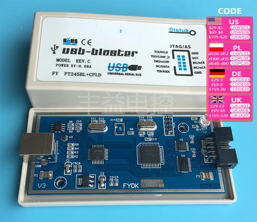 FY  USB Blaster download line FPGA/CPLD downloader REV.C FT245BL+EPM3064AE+74LVC8T245+LVC4T245