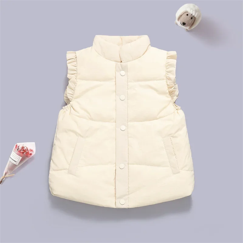 Fashion Warmth Baby Girls Puffer Vest Ruffle Sleeved Light Weight Child Waistcoat White Duck Down Children Outerwear 2-10 Years