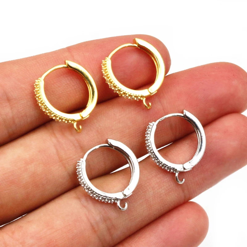 10pcs 15mm with Zircon Gold Silver Color Earring Hooks Leverback Open Loop DIY Earring Clips Clasp Jewelry Making Accessories