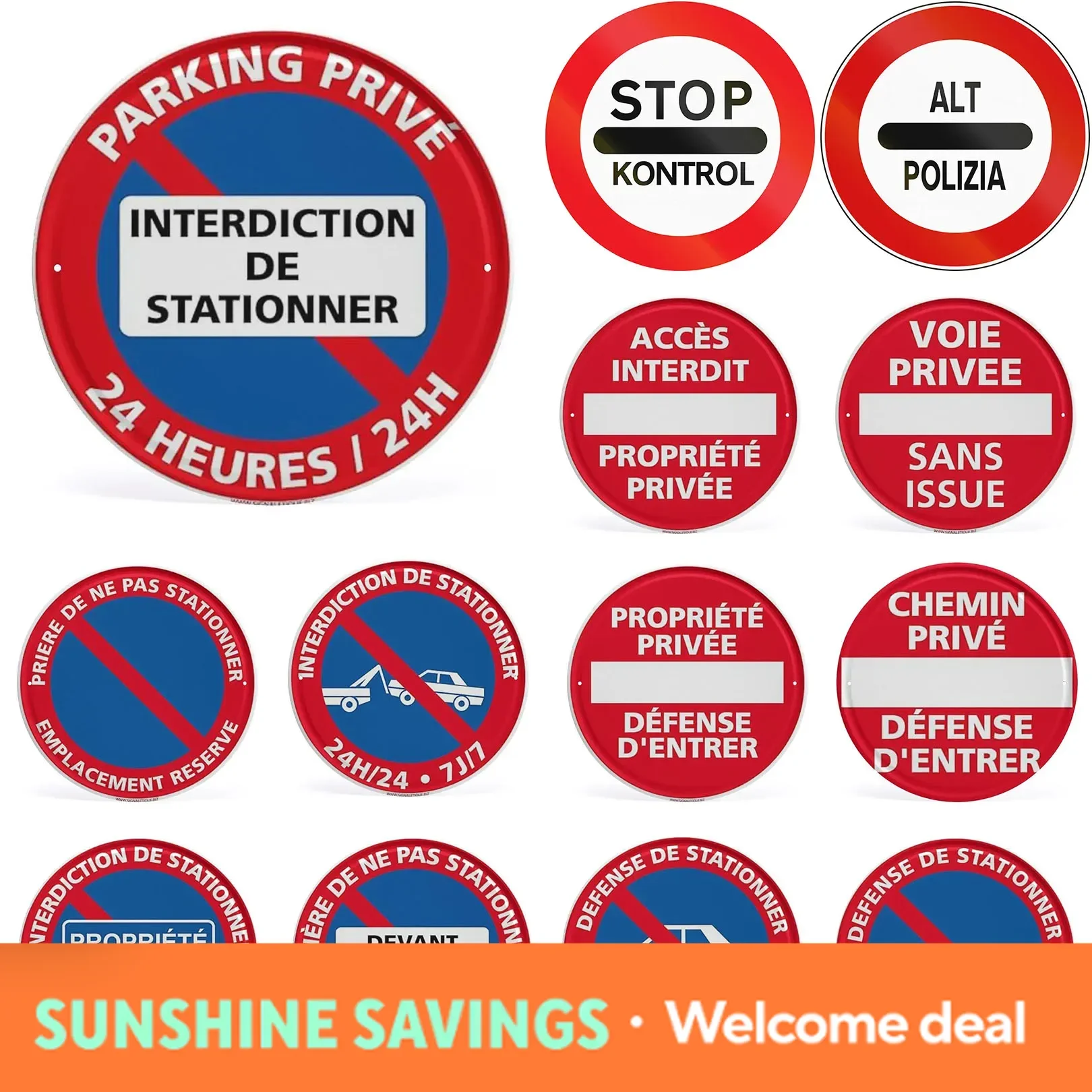 French No Parking Private Property Round Tin Sign, Retro Interdiction De Stationner Stop Kontrol Metal Wall Art, Rustic Propr