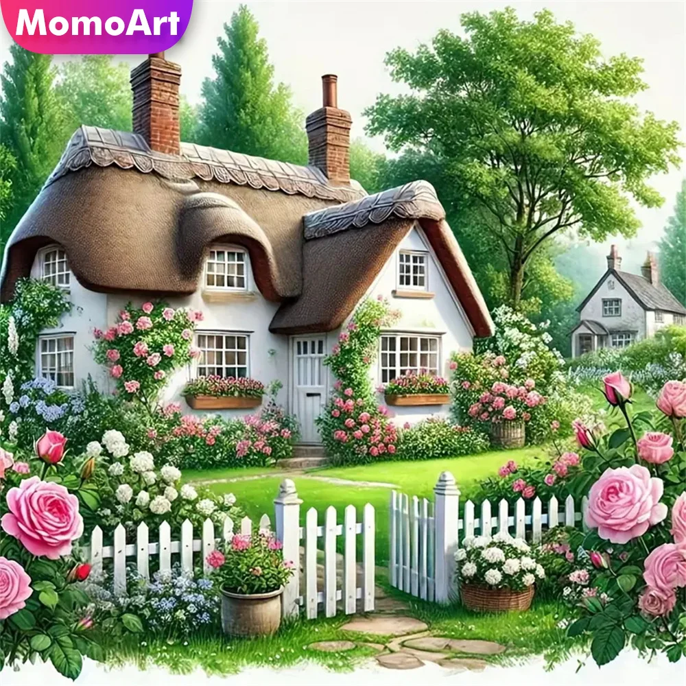 Momoart Landschaft Diamant Mosaik Haus Muster für Erwachsene Anfänger Diamant Malerei Garten DIY Stickerei handgemachtes Geschenk