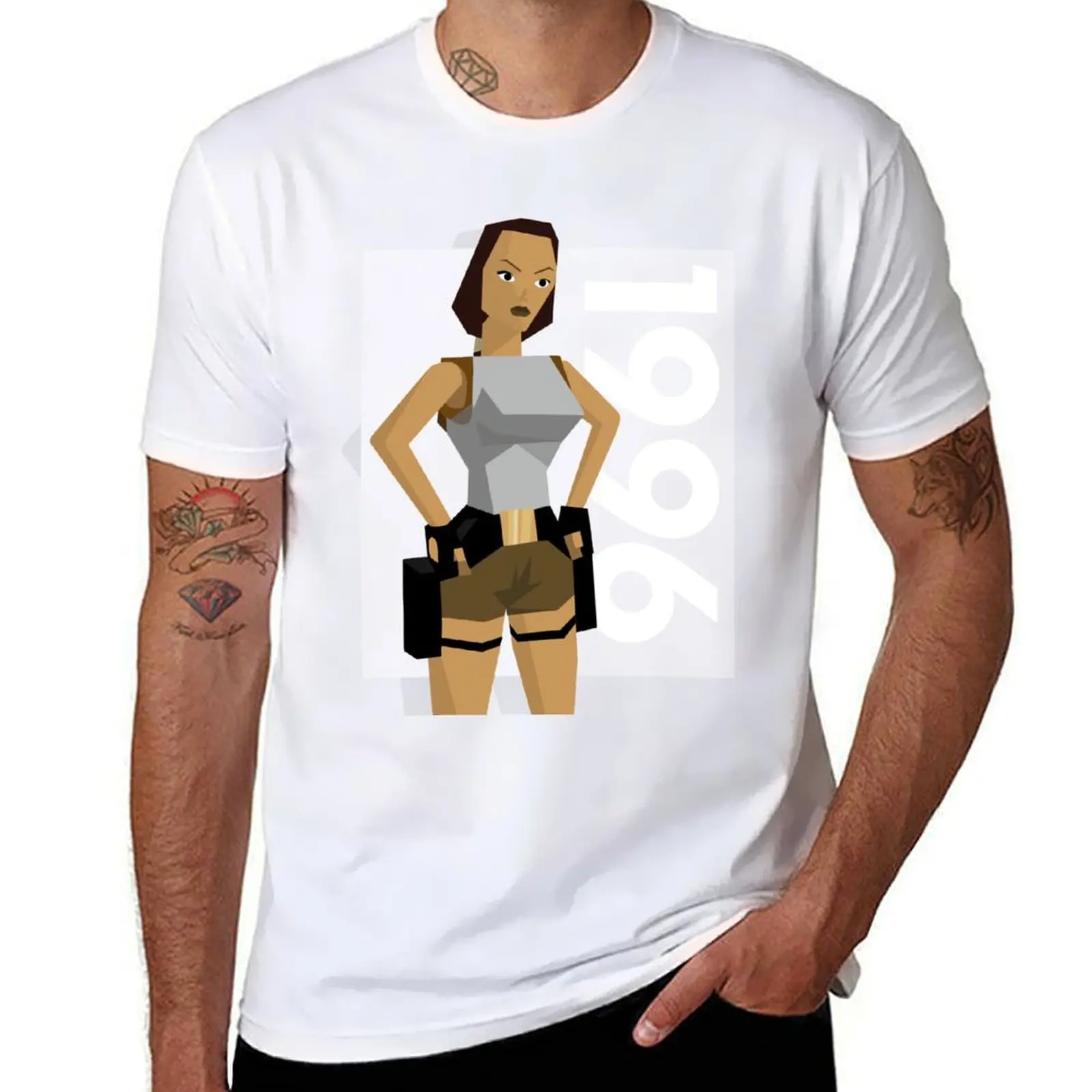 Lara Croft 1996 camiseta hombre camisetas gráficas algodón camisetas hombre 100% camiseta