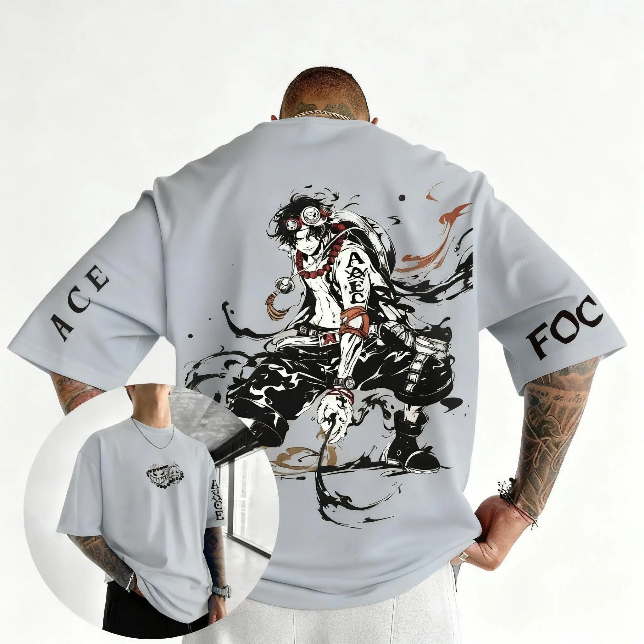 Camiseta de una pieza para hombre, ropa informal con estampado de Anime de Luffy, camiseta de manga corta, camiseta gráfica holgada informal de algodón, Tops Y2k a la moda