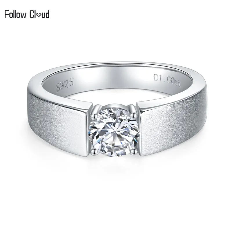 

Follow Cloud 1ct Certified Moissanite Ring Rhodium Plated Sterling Silver Diamond Rings Engagement Promise Wedding Band for Men