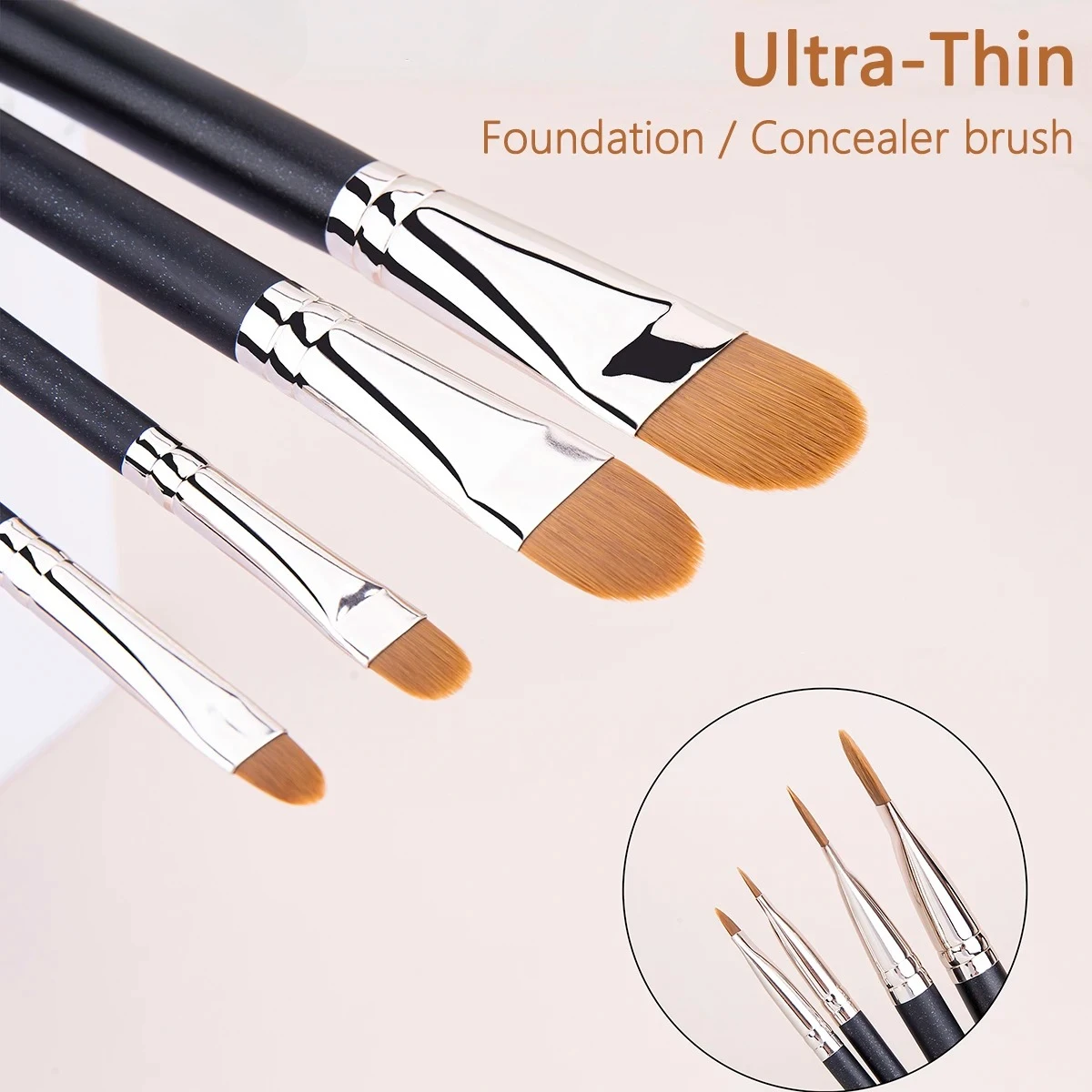 4 soorten maten Verbeterde ultradunne Foundation Concealer Make-upborstel Professionele vloeibare Foundation Cream Concealer Make-up Tool