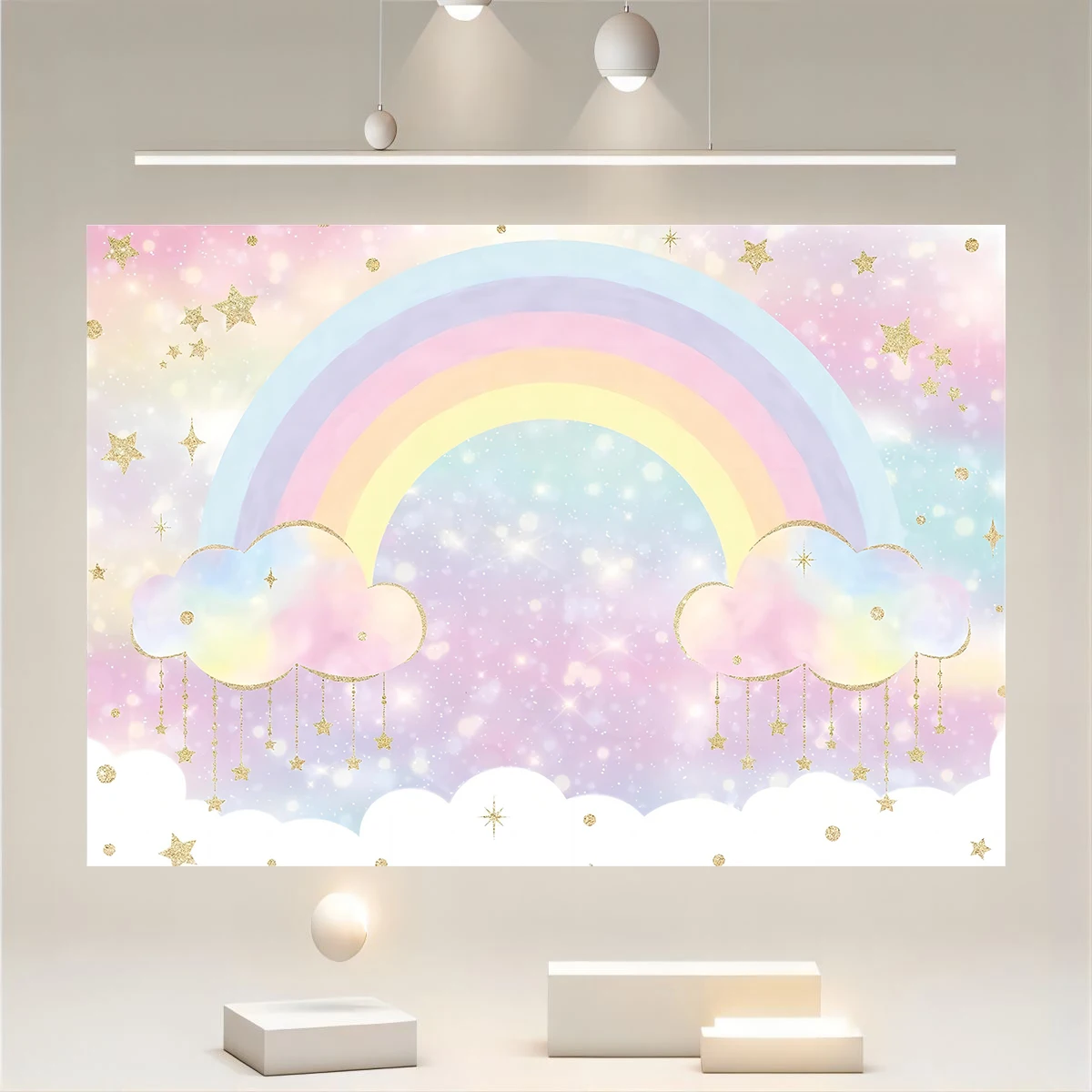 Pink Rainbow Background Colorful Cloud Girl Birthday Party Decoration Venus Ladies Princess Children Photography Background