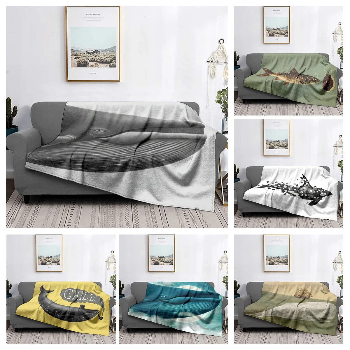 Home decoration plush Sofa blanket Whales and the Sea prints Bedspread on the bed  fluffy soft blankets thick blanket for winte