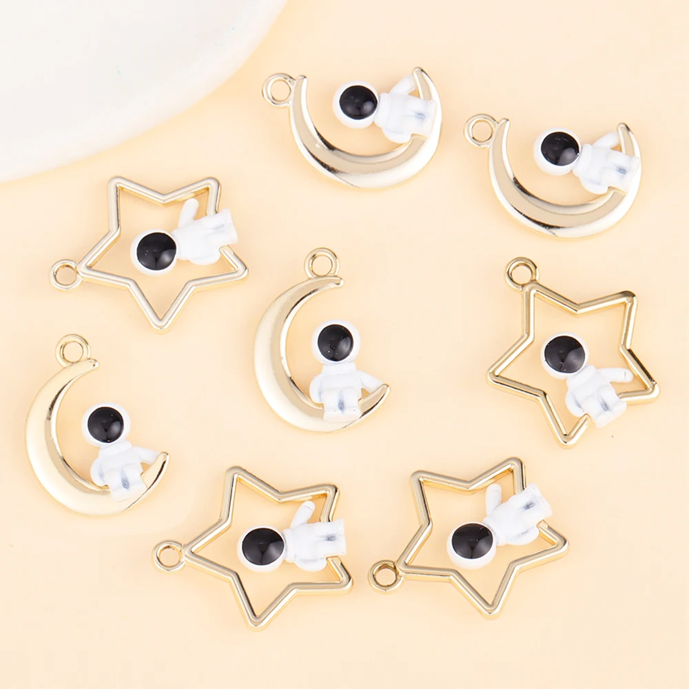 15Pcs 22*15MM Golden Moon Star Side Stereo Astronaut Charm Pendant For DIY Necklace Bracelet Keychain Supplies Accessories