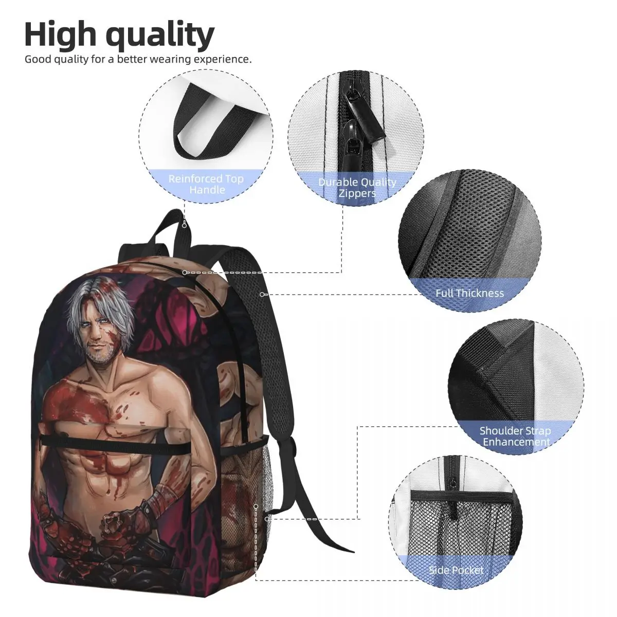 Dante Devil May Cry 5 Classic Backpack Daypack Large Capacity Children BookBag School Bag Shoulder Bags for Men Women