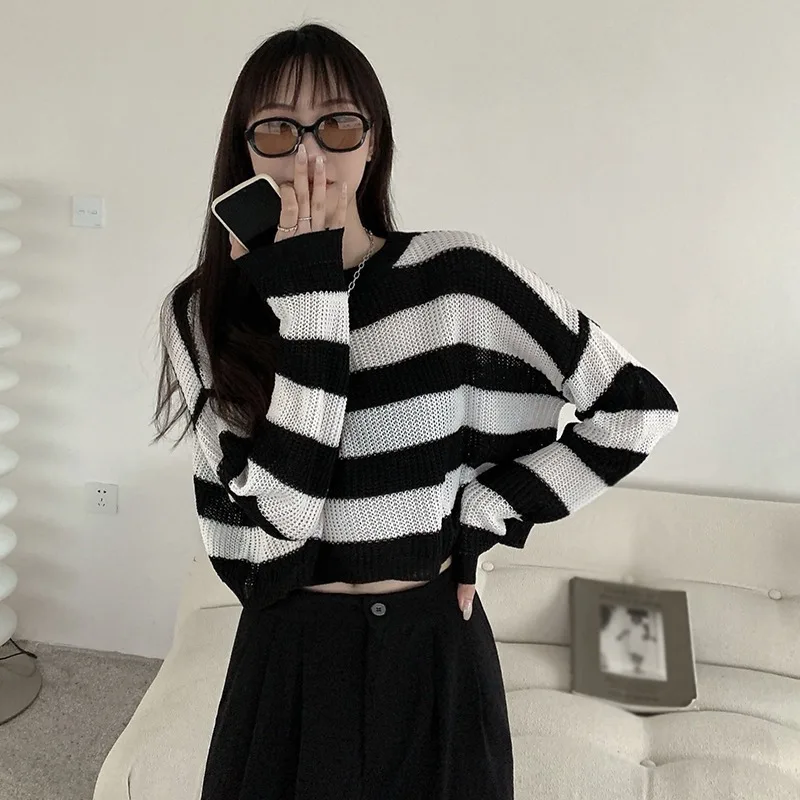 Women\'s Knitted Elegant Short Pullover Sweater Loose Casual Long Sleeves Tops Fashion Streetwear Female Clothing