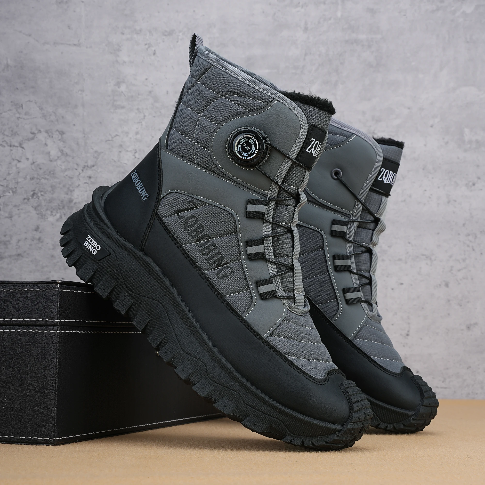 Winterfleece-gefütterte warme High-Top-Herrenstiefel, vielseitige Herrenstiefel im koreanischen Stil, verdickte leichte Baumwollschuhe, trendige Outdoor-Schneestiefel. – Detail 6