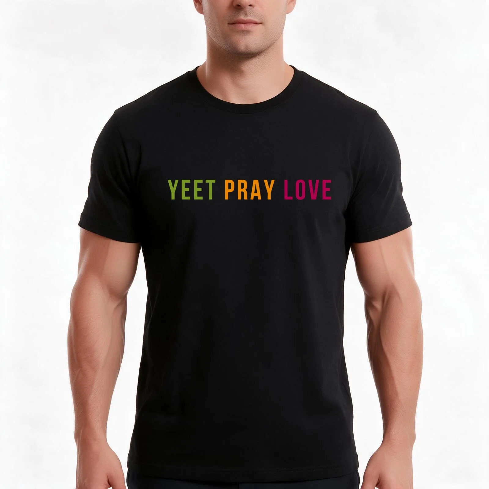 Yeet Pray Love T-Shirt, Summer Casual Cotton Tee, Oversized Streetwear Tops, Vintage Graphic Print, Loose Fit Short Sleeve