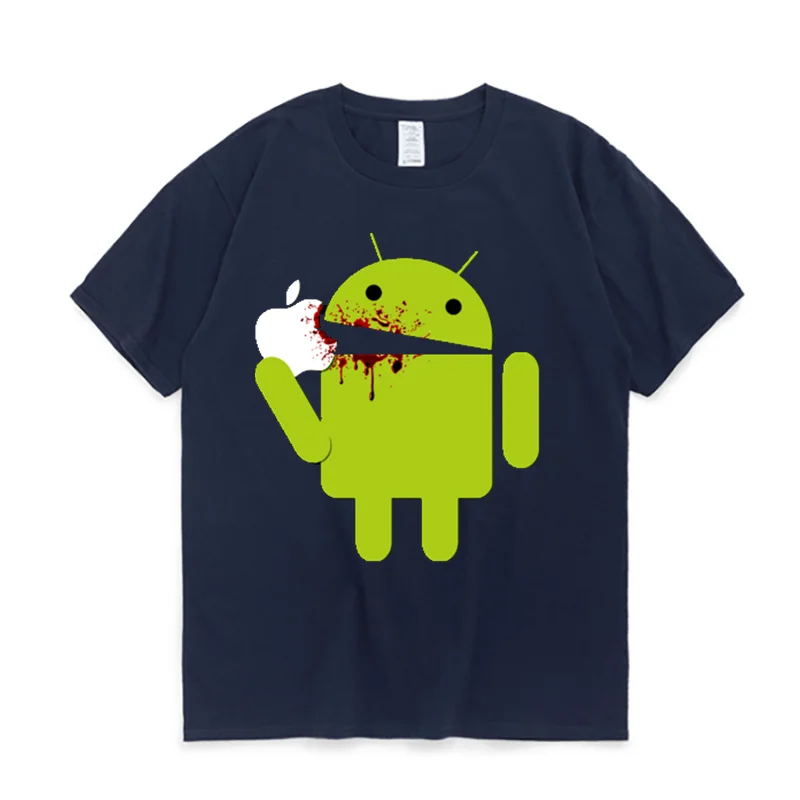 Summer printed T-shirt Android eat apple logo mobile T-Shirt Funny fashion cotton short sleeve men\'s top