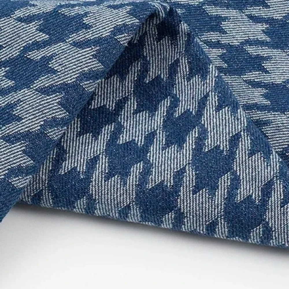 

Pure Cotton Jacquard Washable Denim Fabric Thousand Bird Check Thickened Dress Skirt Coat Pants Bag Hat Design Cloth Wholesale