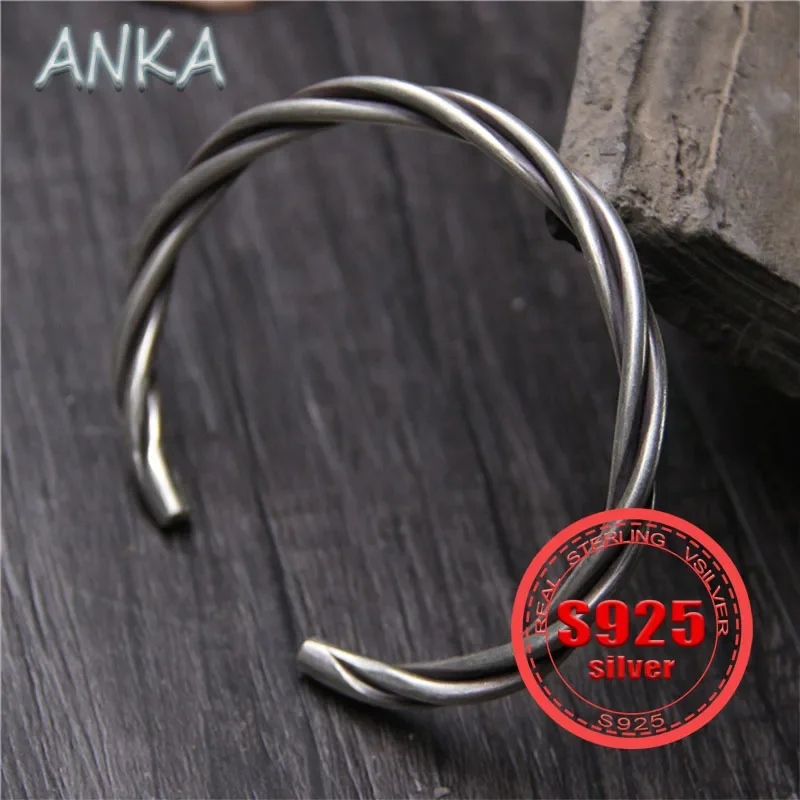 ANKA NEW S925 sterling silver handmade bracelet vintage woven twist men's and women's bracelets