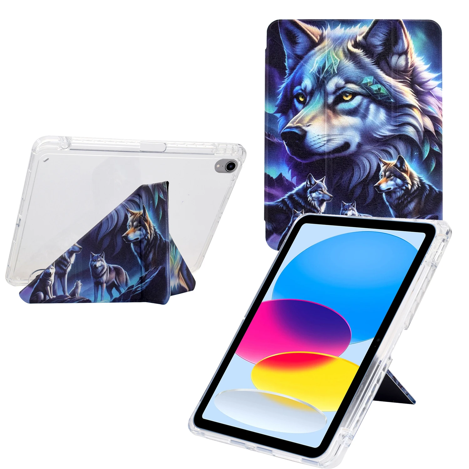 

For iPad mini (2024) / (2021) Case Y-Fold Stand Pattern Print Leather + Clear Acrylic Tablet Cover with Pencil Holder - Phantom