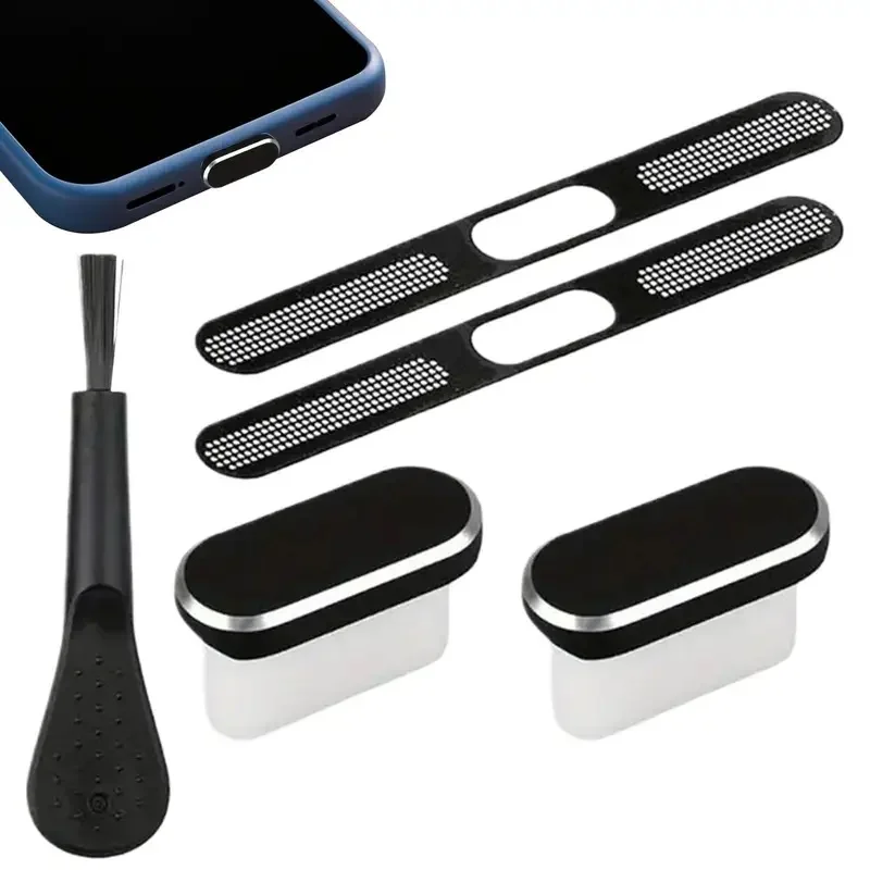 USB Type C Plug Cover With Cleaning Brush Phone Charging Port Cover Set Device Protector Stopper Soft Cleaner for Offices Home