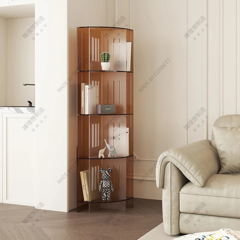 Acrylic modern corner storage bookshelf floor-to-ceiling living room furniture four-layer multi-layer triangular wall-mounted
