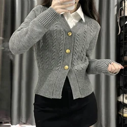 Sweater Cardigan Women Uniform Slim V-neck Knitted Korean Preppy College Jumper