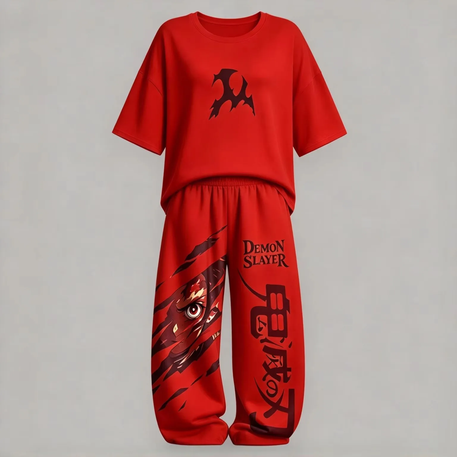 Anime Demon Slayer Printed Short Sleeved Pants Set Y2K Street Style Casual Sportswear Set Family Clothing