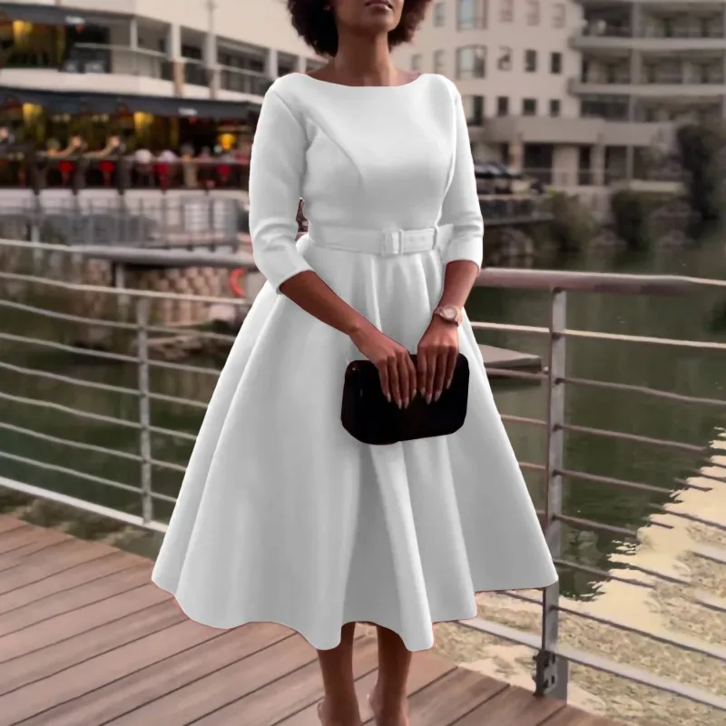 Party African Dress Women's  Nigerian Clothing Spring Summer Elegant High Waist Bridesmaid Banquet Evening Dress White Vestidos