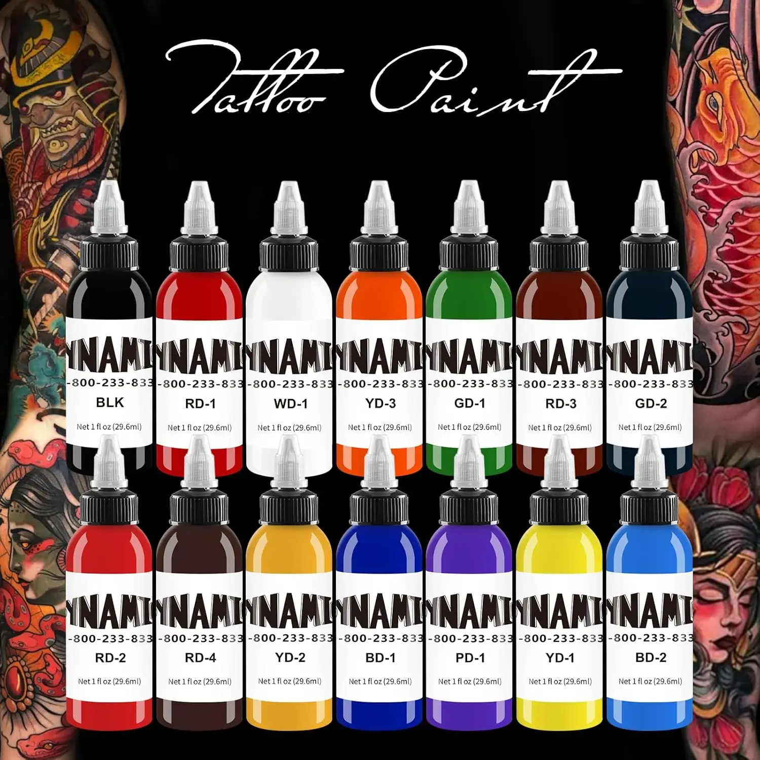 14 Colors Tattoo Ink Set - 1oz (30ml) Professional Pigment Kit, Water-Based, Vegan & Non-Toxic