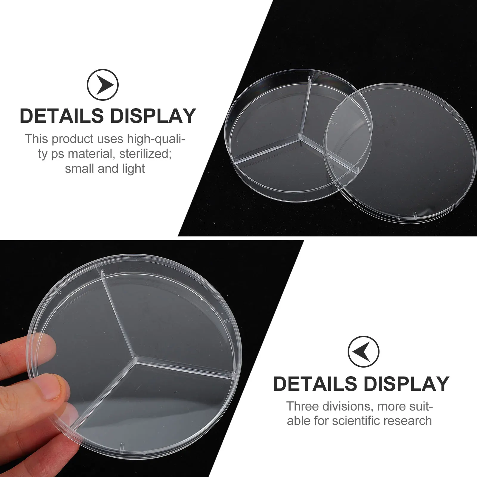10Pcs Plastic Petri Dishes Three Compartment Culture Plate for Biology Lab Microbiology Studies Easy to Observe Cell Growth