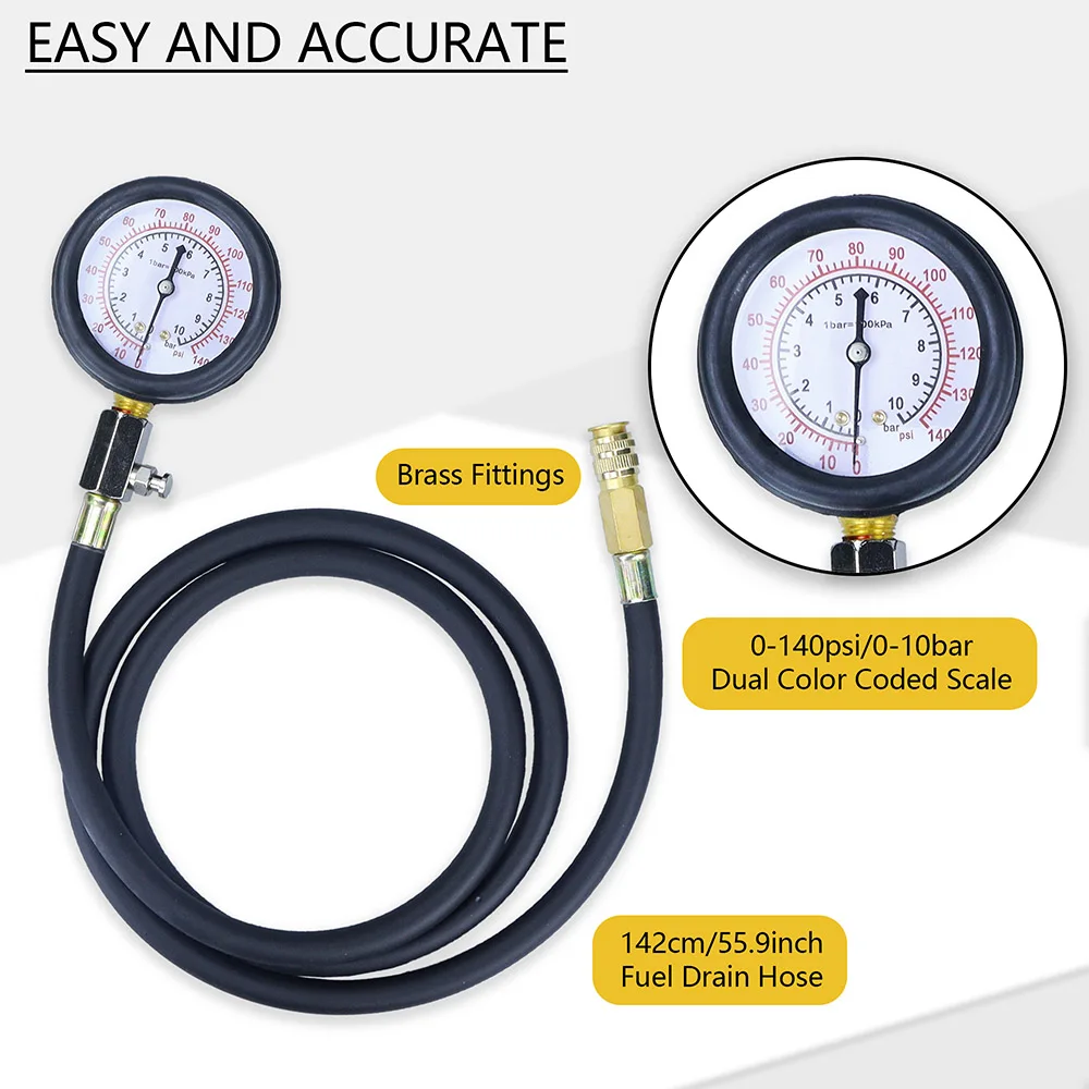 Oil Pressure Tester Kit 0-140psi Professional Oil Pressure Gauge Tool for Engine Diagnostic Test Hose Adapters and Carry Case