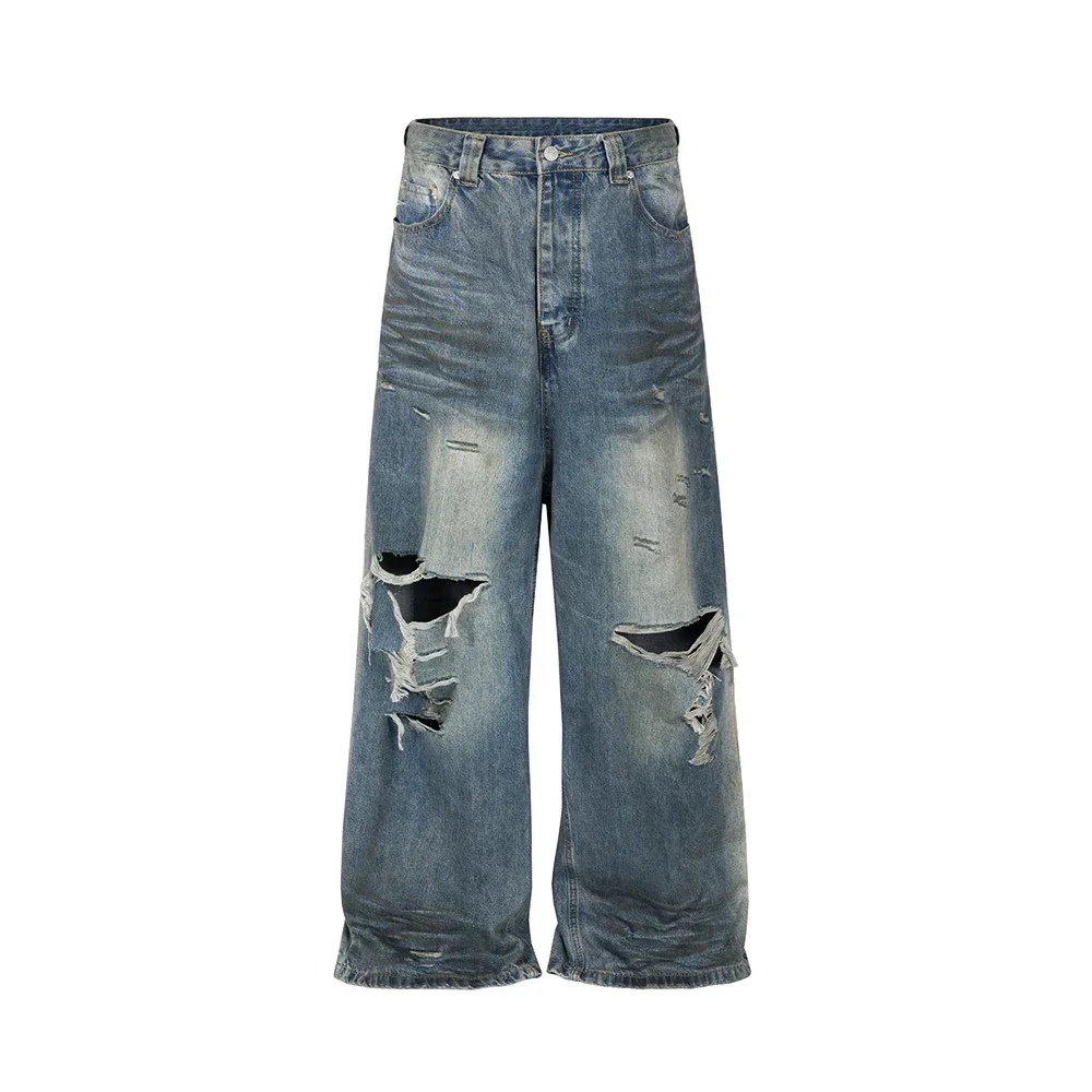 

Frayed Damaged Hole Baggy Wide Leg Jeans for Men and Women Streetwear Casual Ropa Hombre Denim Trousers Oversized Cargo Pants