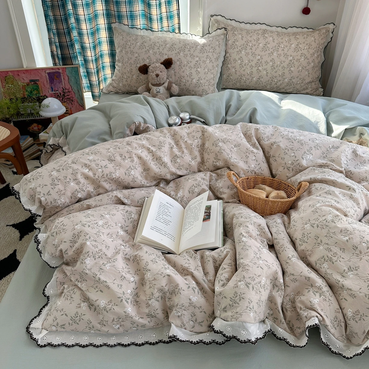 

Korean Lace Bedding Sets and Components Lightweight Duvet Cover sets with Pillowcase Sheet Bed Linens Queen/King Double Single