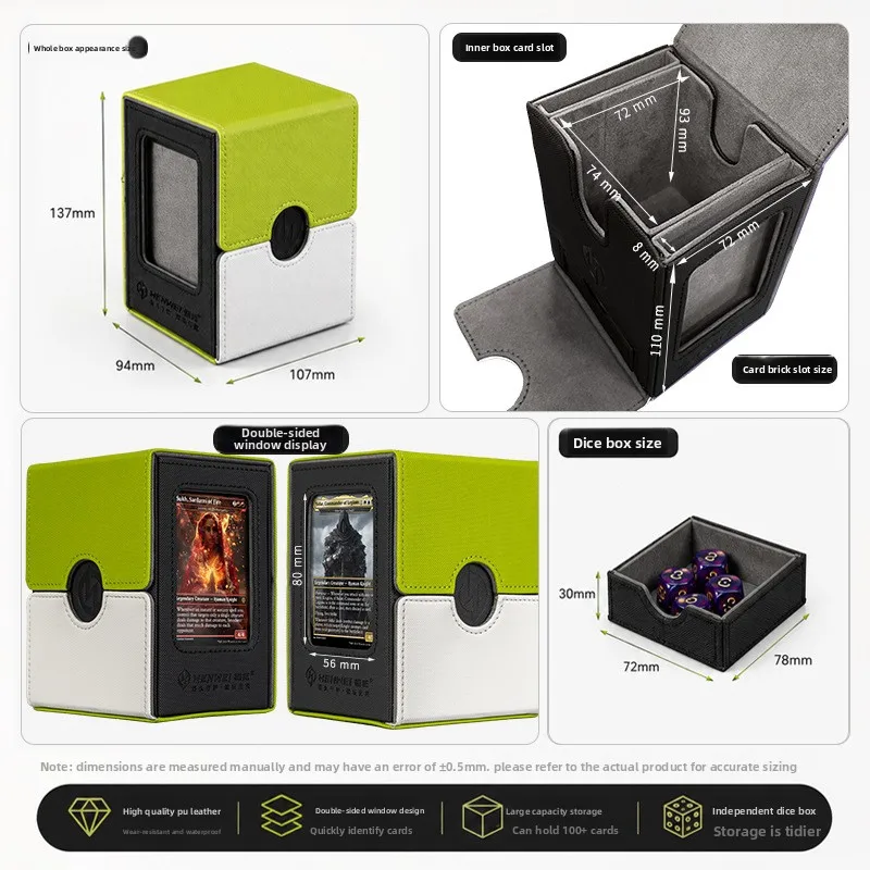 Double Window Magnetic TCG Deck Box PU Leather Storage Case With Dice Tray Large Capacity 3 Colors Optional Trading Card Game
