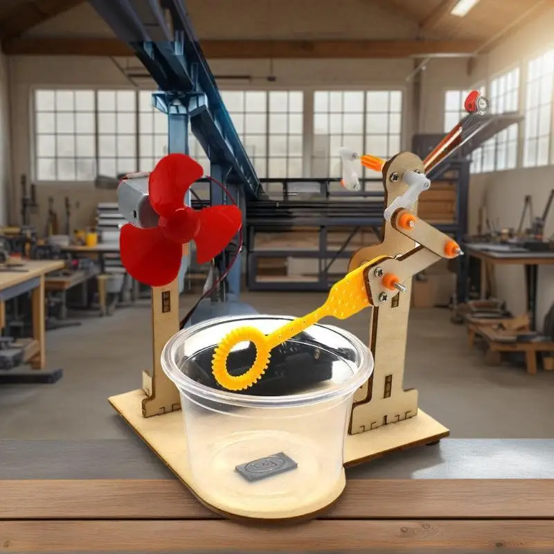 Interactive Wooden Hand-Cranked Bubble Machine Set for Children's Educational Learning