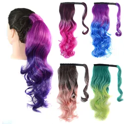 Zolin extensión de cabello sintético largo y liso, coleta de Color Ombre, envoltura alrededor de coletas, verde, rosa, rojo, Morado, accesorios para el cabello