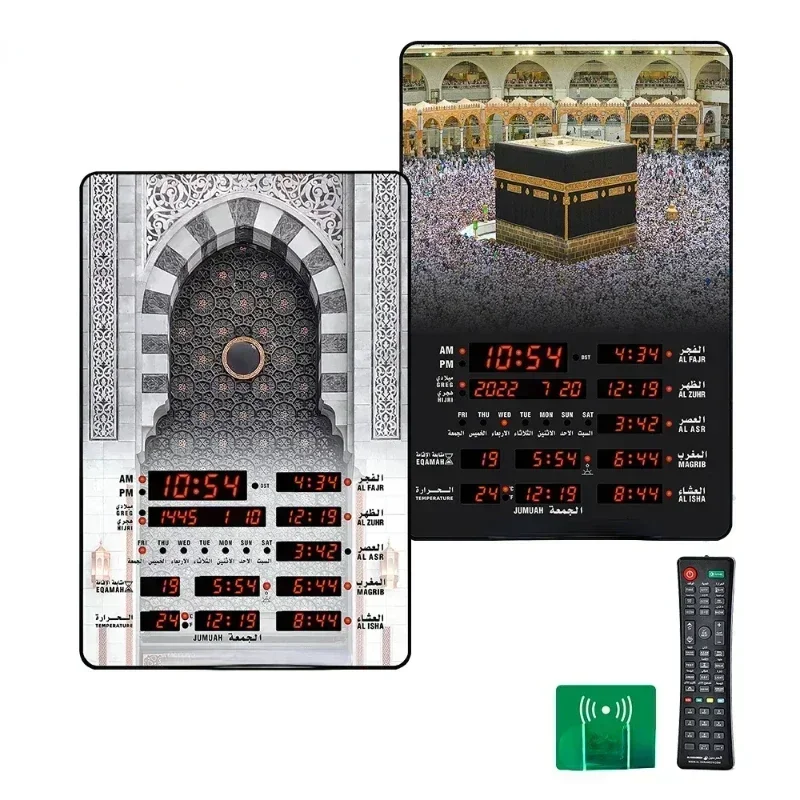 LED Digital Prayer Clock Azan Mosque Alarm Clock Islamic Muslim Wall Clock With Remote Control Calendar Ramadan Home Decoration