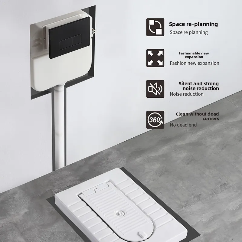 Concealed In-wall Flush Tank, Hidden Slim Water Tank for Squat Pan, Recessed Squatting Toilet Flusher