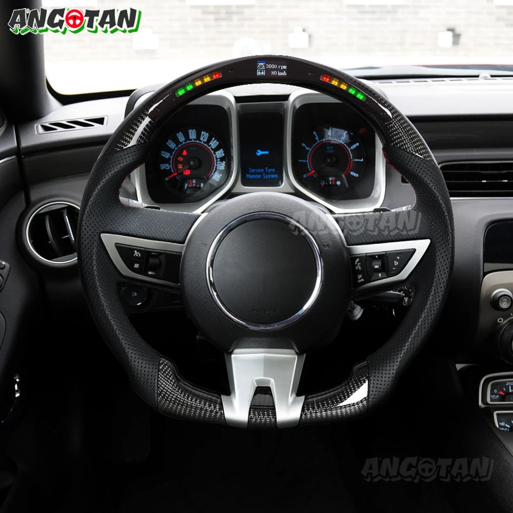 Volante de fibra de carbono para Chevrolet Camaro SS 2007-2011, volante LED, volante de carreras de cuero perforado