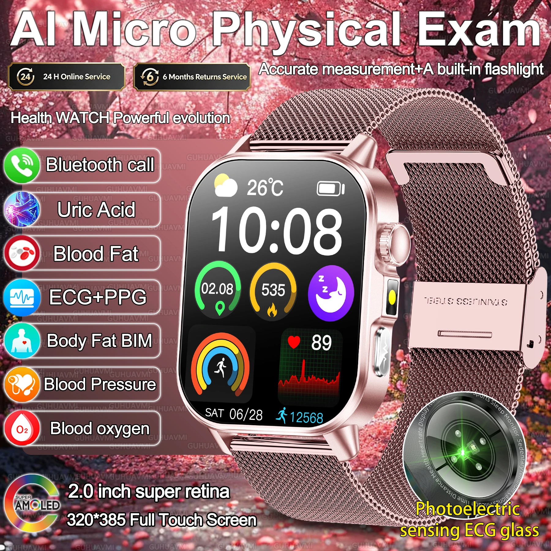 2026 New AI Health Diagnosis Smart Watch Body Analysis Uric Acid Blood lipids ECG+PPG Blood pressure call Smart watch Men Women