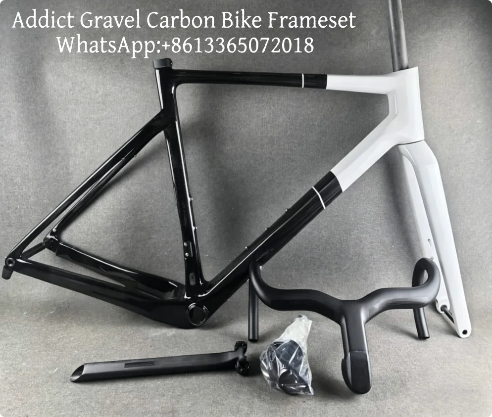 

Новейшая карбоновая рама для велосипеда Addict Gravel BB86, черно-белая глянцевая, с дисковыми тормозами