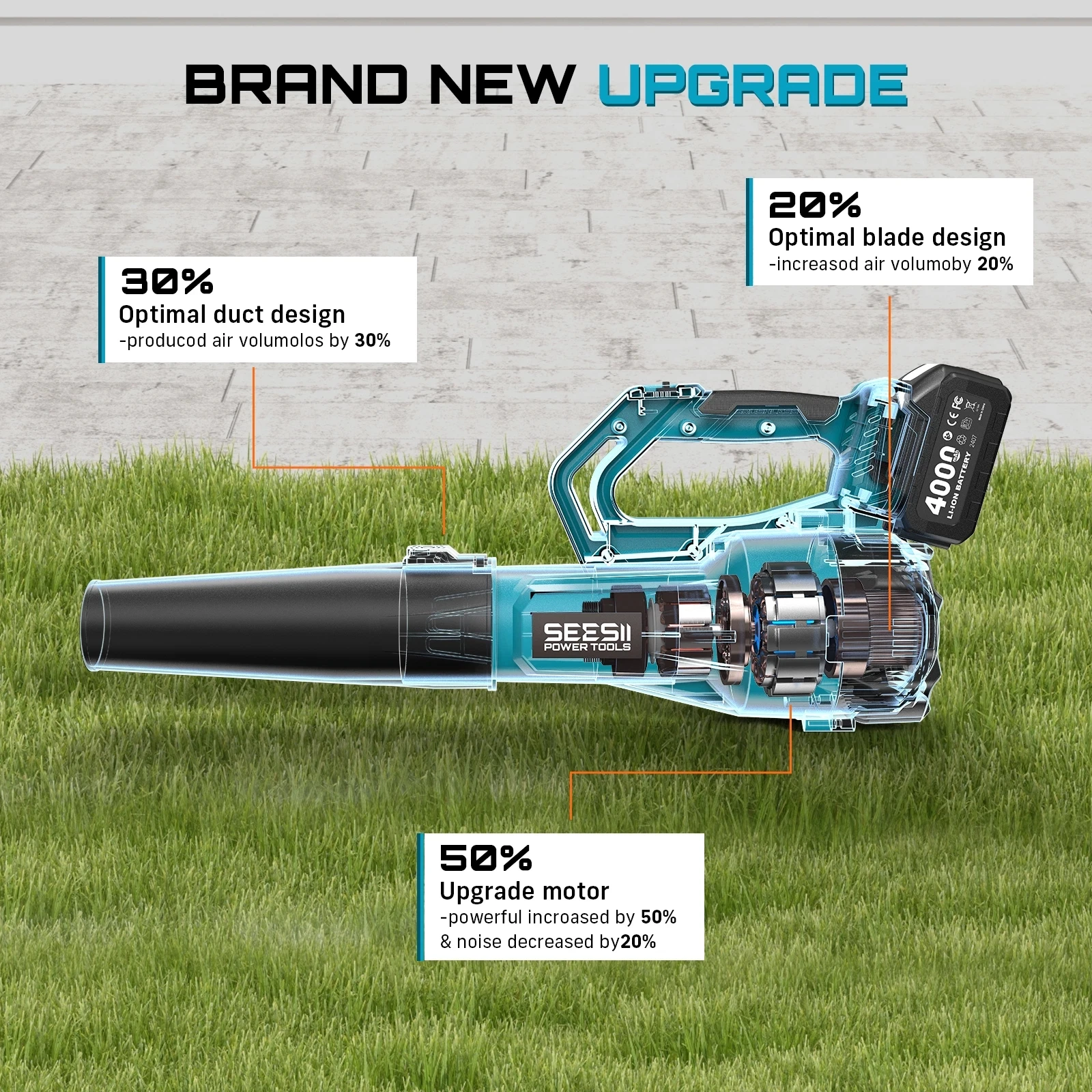 Seesii 900000RPM ブラシレス電動ターボブロワー 780CFM コードレスリーフブロワー 雪、芝生のお手入れ、ゴミ用 マキタ18vバッテリーピン対応