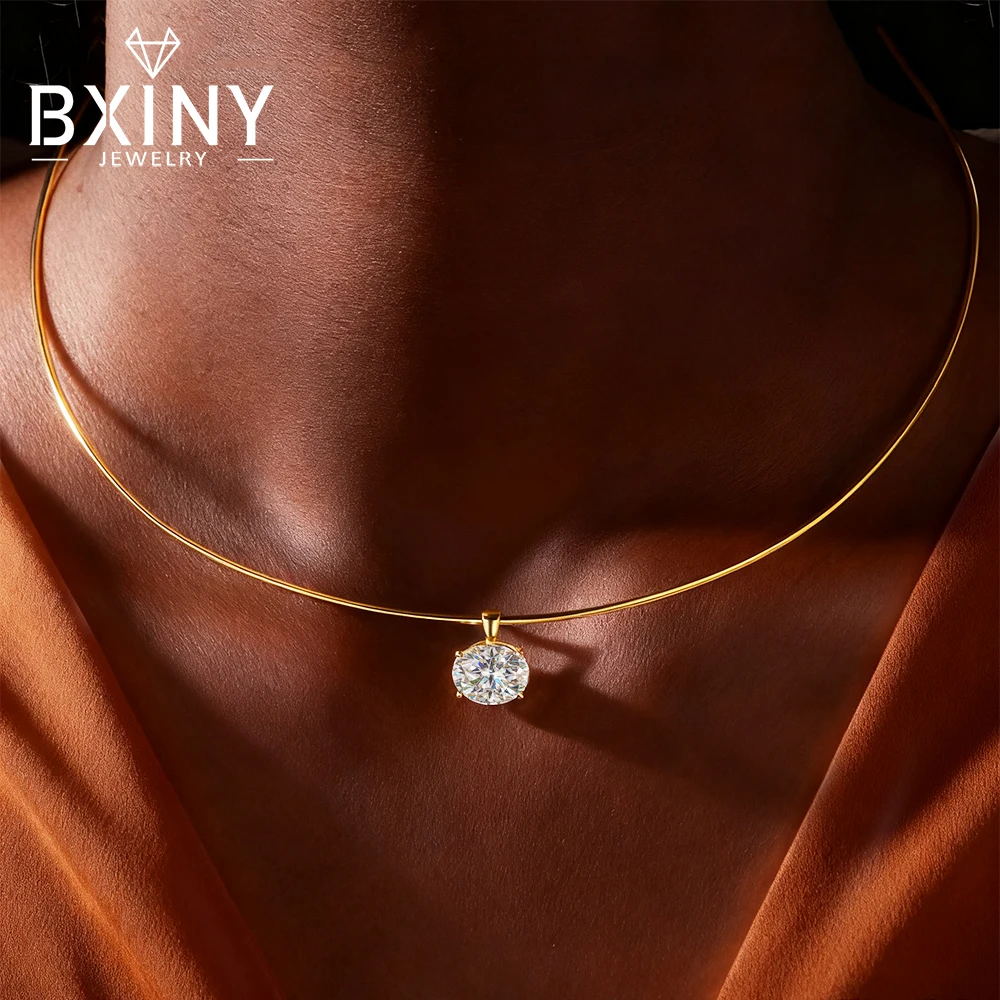 

BXINY овальная огранка, муассанитовые подвески, воротник, ожерелье, 100% S925, посеребрение, 18-каратное золото, колье-пасьянс с бриллиантами, женские подарки, ювелирные изделия