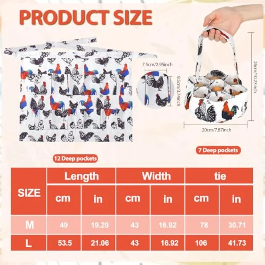 Grembiule e cestino per la raccolta delle uova Grembiule per pollo con 12 tasche profonde e 7 cestini con tasche profonde