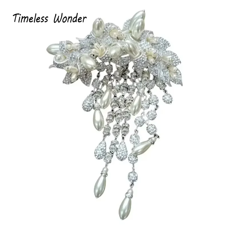 Timeless Wonder Fancy Zircon Geo Floral Tassel Brooch Pins for Women Designer Jewelry Runway Top Punk Luxury Cute Rare Gift 7162