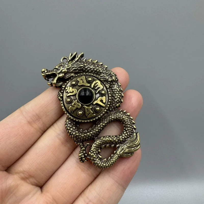 six-character mantra rotating ornament, antique collectible copper dragon decoration, pendant, keychain