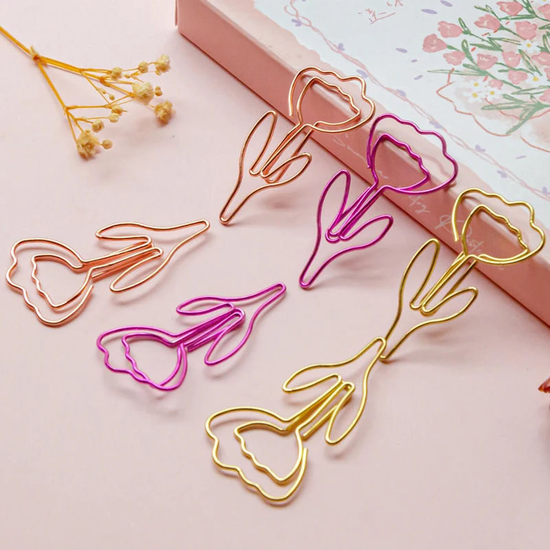 10PCS/Set Colored Flower Shaped Paper Clip Colored Paper Clip Office Stationery Metal Bookmark Holder Stationery Paper Clips