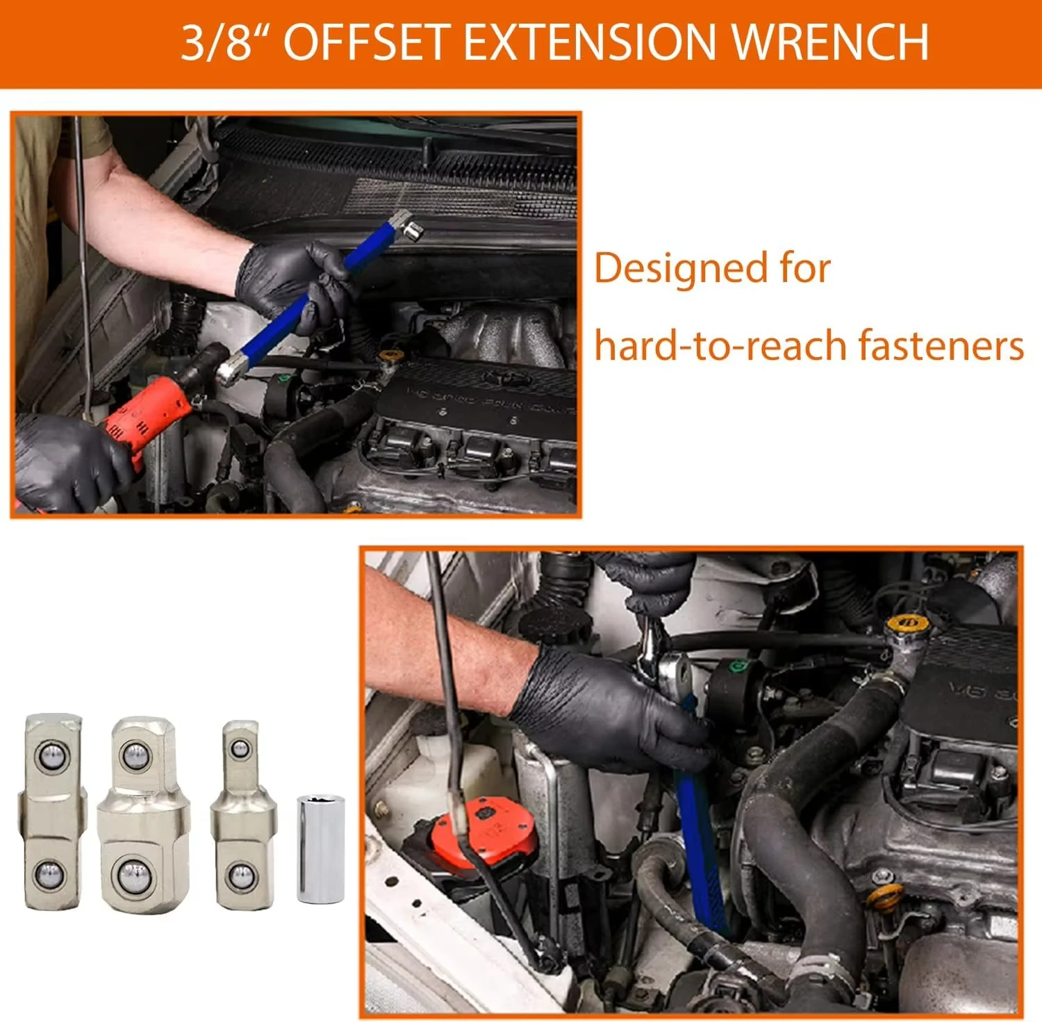 Llave de extensión compensada, herramienta de extensión de trinquete con enchufe de impacto con adaptadores de accionamiento universales de 1/4 pulgadas, 3/8 pulgadas y 1/2 pulgadas