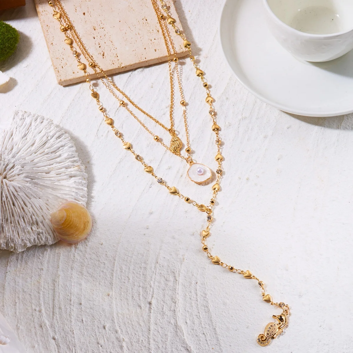 Seepferdchen-Muschel-Anhänger Y-förmige Halskette für Damen und Herren, mehrlagige Ozean-Strand-Meerestier-Kette, Choker, Sommerparty-Schmuck – Detail 13