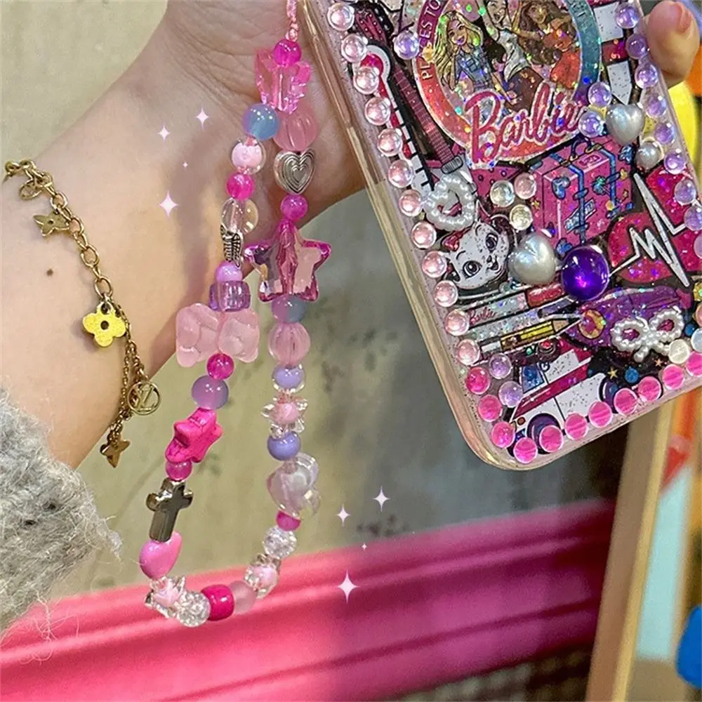 Sweet Cool Y2k Phone Lanyard Heart Star Pink Pearl Cool Girl Phone Chain Bear Buttfly Style Phone Pendant Female